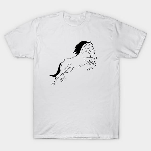 Black line art jumping horse T-Shirt by RedHeadAmazona